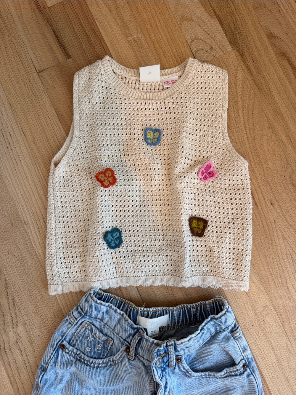 Zara Kids Cream Crochet Flower Tank Top 6T